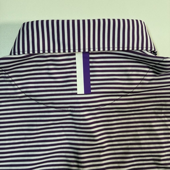 NEW Rhoback Performance Polo Shirt Medium Golf Purple White Striped Stretch - Picture 5 of 8